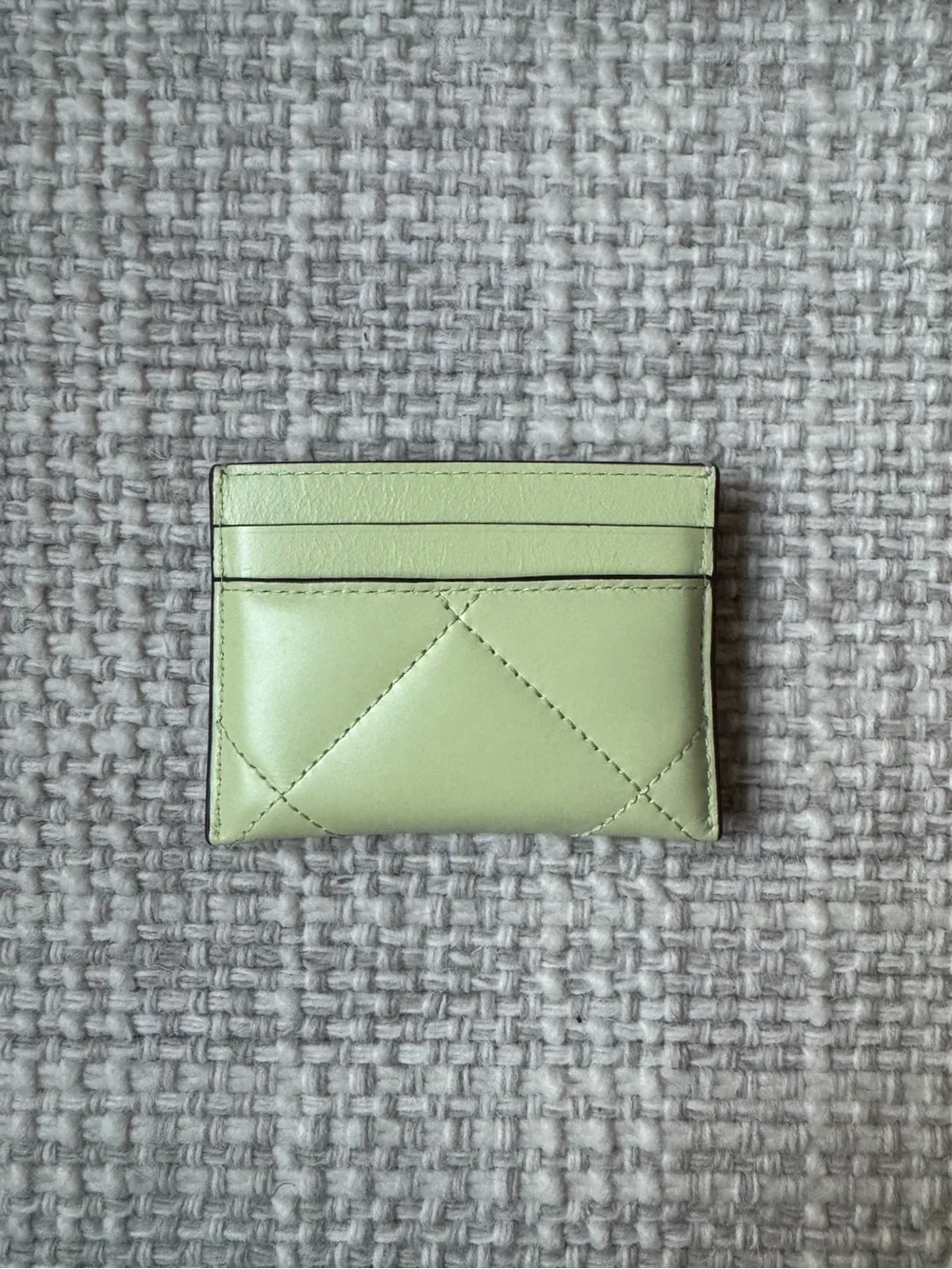 Tory Burch Pear Green Leather Kira Quilted Logo Card Case Mini Wallet NWT